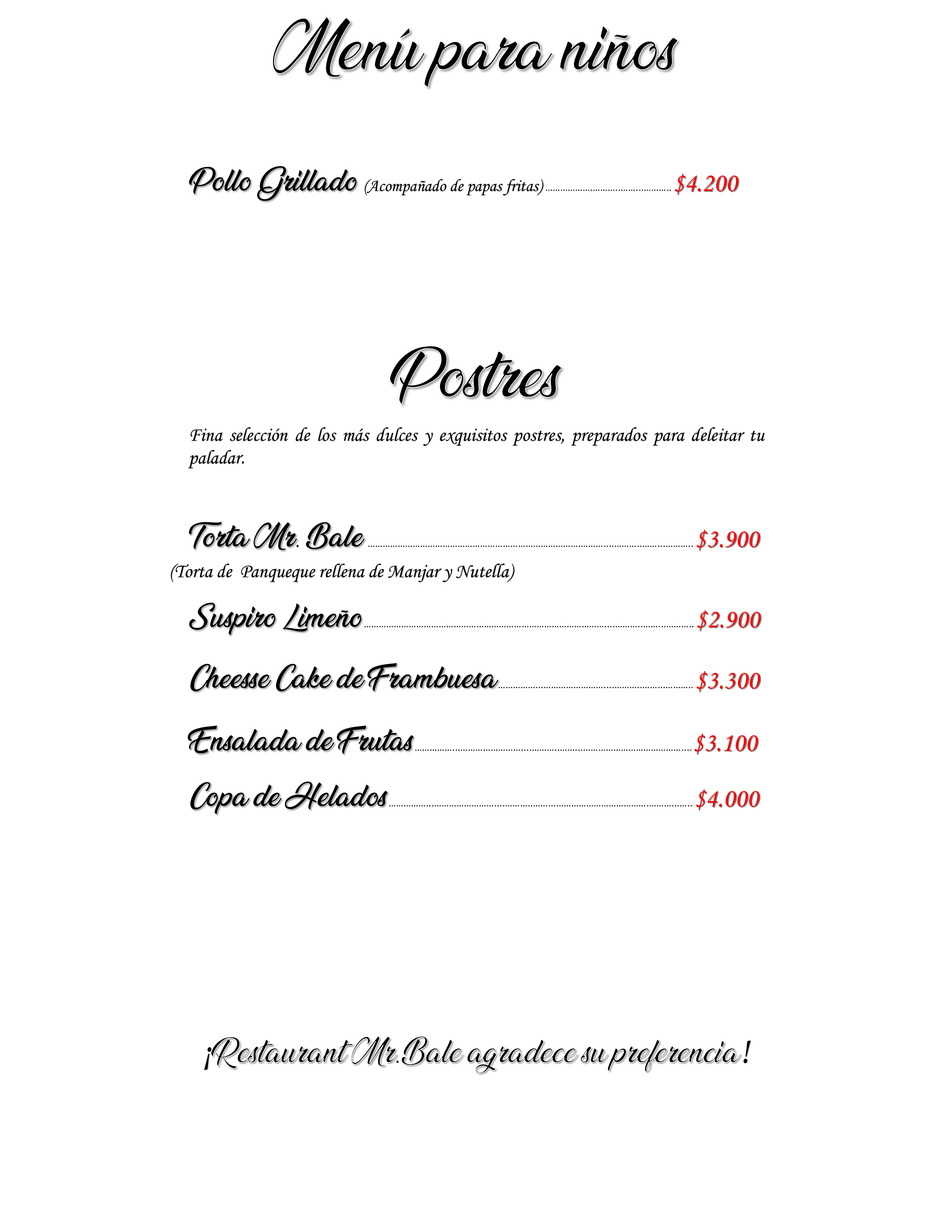 Carta de Mr.Bale Restaurant — página 7